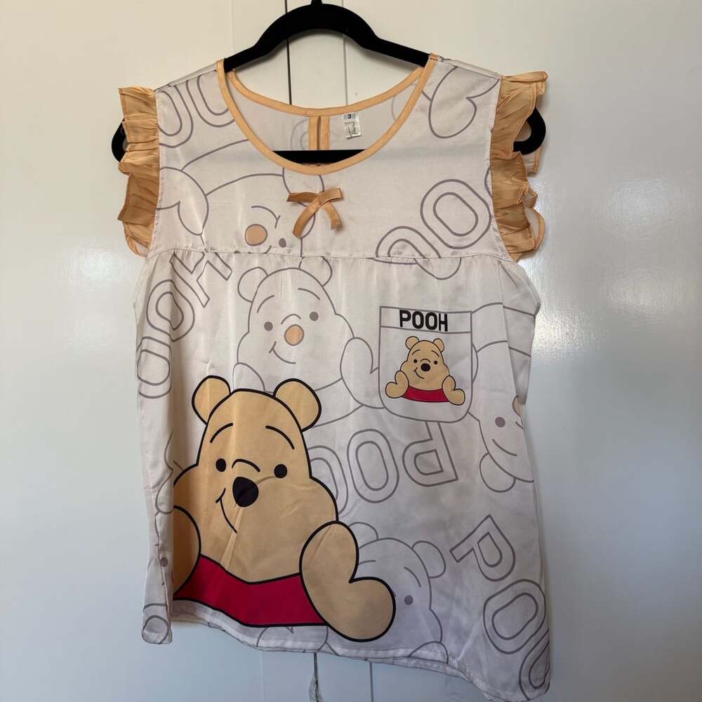 Disney Winnie the Pooh Satin Nightie Sleep Dress with Ruffle Sleeves